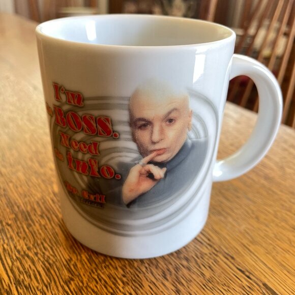 "I'm the Boss. Need the info." Dr. Evil Coffee Cup Mug (Austin Powers) 1998 - Picture 1 of 6